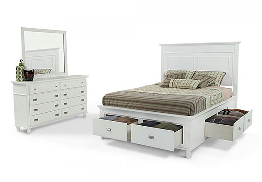 Elements Spencer White King Storage Bed, Dresser, and Mirror