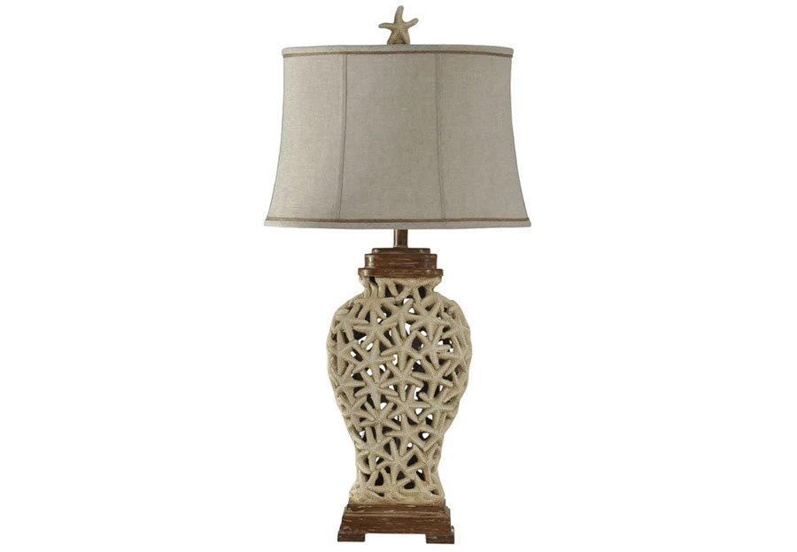 StyleCraft Open-Weave Starfish Distressed White Table Lamp