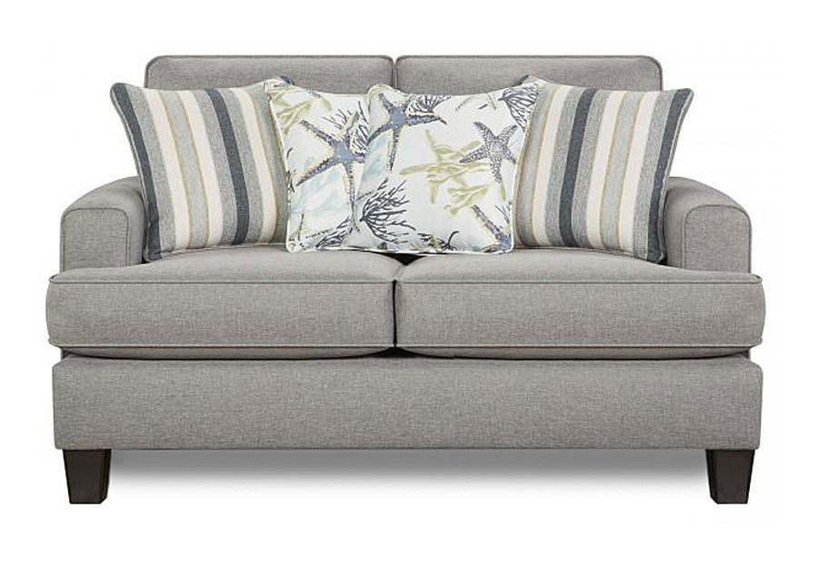Fusion Jitterbug Flax Loveseat with Savannah Ocean Accent Pillows