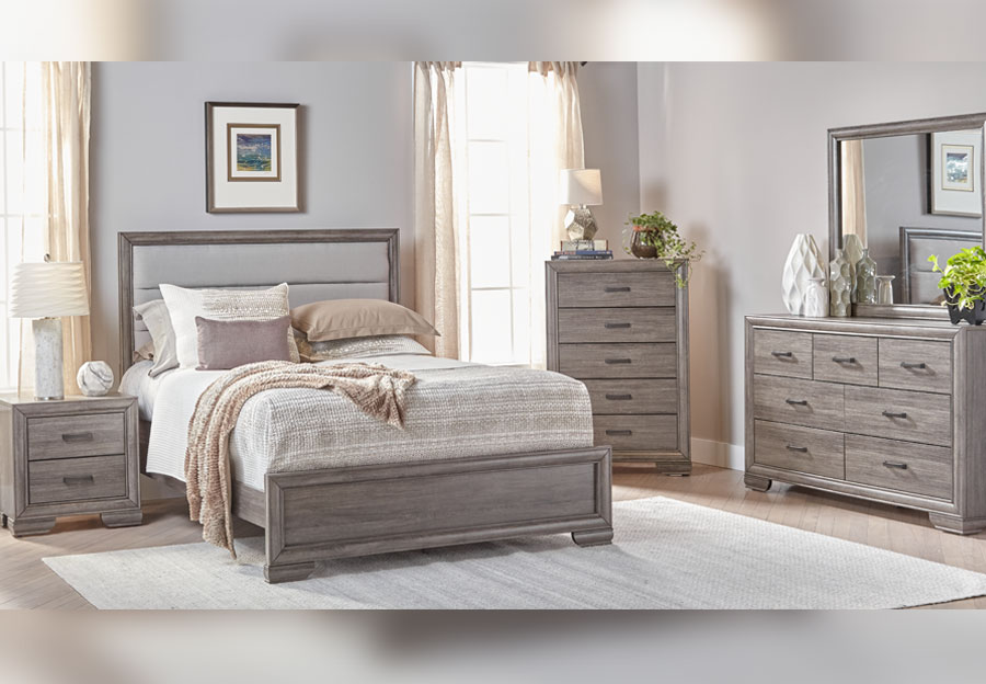 Lifestyles Shelton Grey Queen Headboard, Footboard, Rails, Dresser And