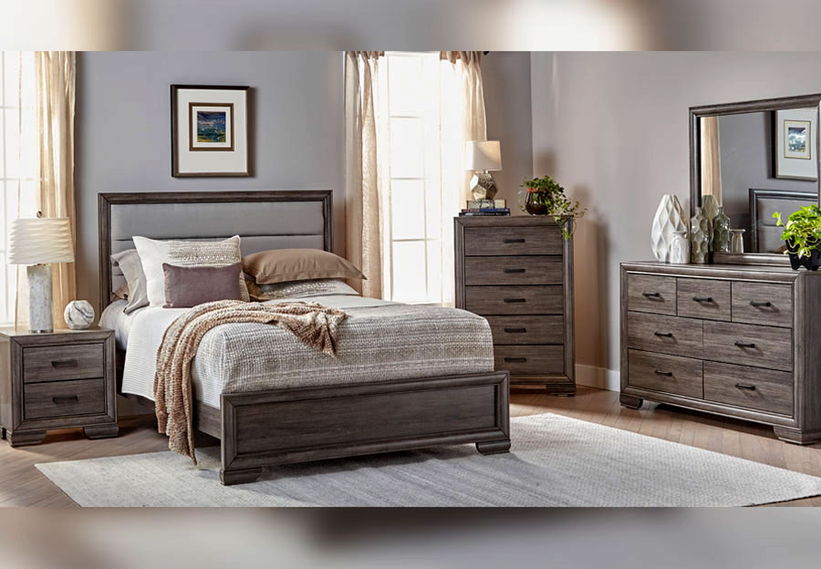 Lifestyle Shelton Grey Twin Upholstered Bed, Dresser and Mirror