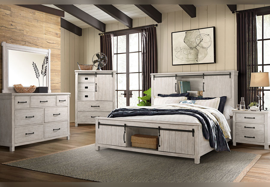 Elements Scott White King Bed, Dresser, and Mirror