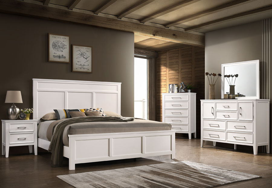 New Classic Andover White King Bed, Dresser, and Mirror