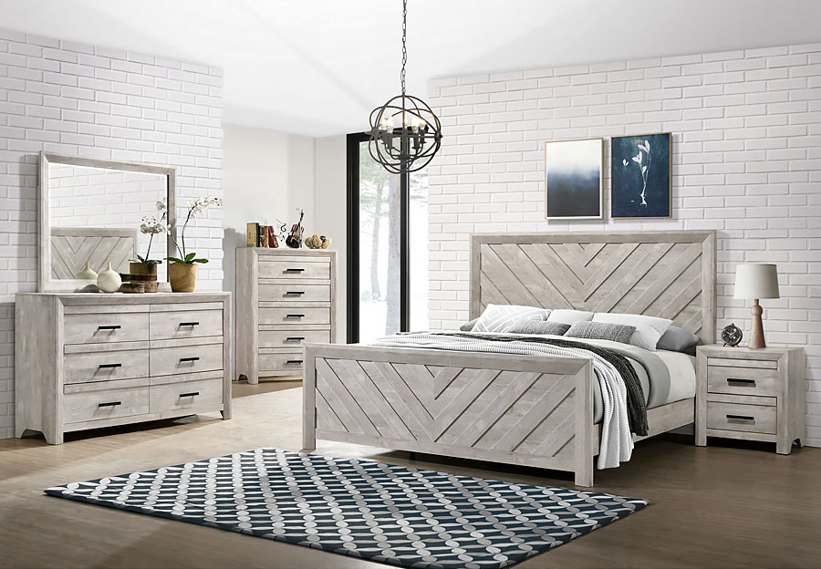 Elements Ellen White King Bed, Dresser, and Mirror