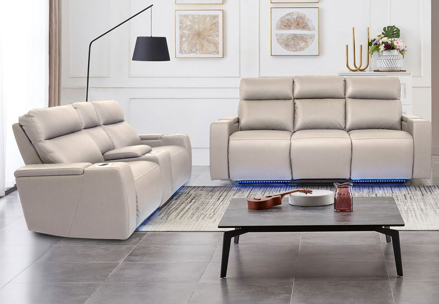 Cheers Lonzo Transformer Oyster Dual Power Reclining Sofa and Reclining Console Loveseat