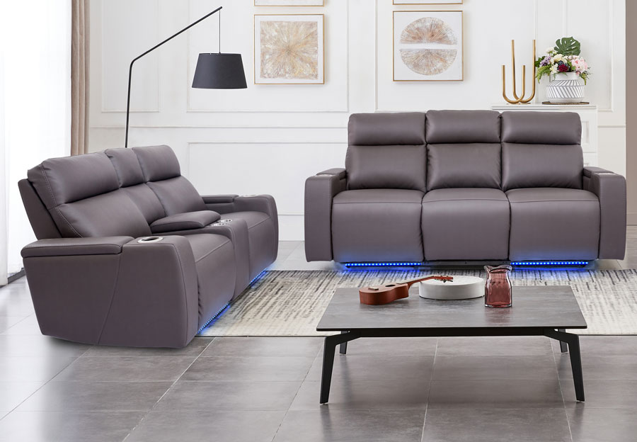 Cheers Lonzo Transformer Grey Dual Power Reclining Sofa and Reclining Console Loveseat