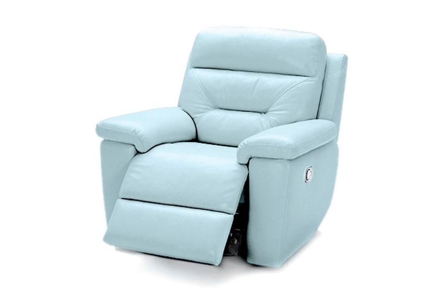 Kuka Grand Point Pastel Blue Leather Match Dual Power Recliner