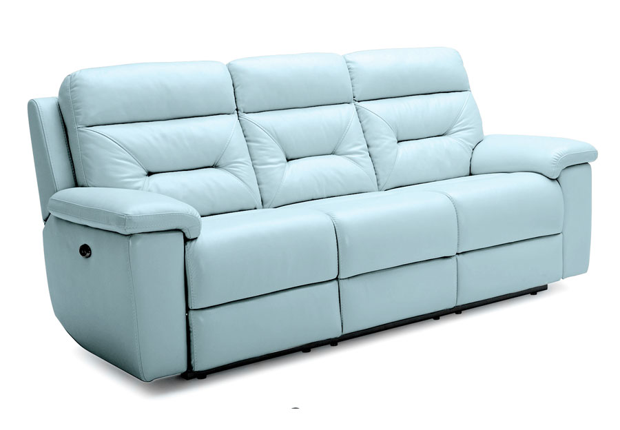 Kuka Grand Point Pastel Blue Leather Match Dual Power Reclining Sofa