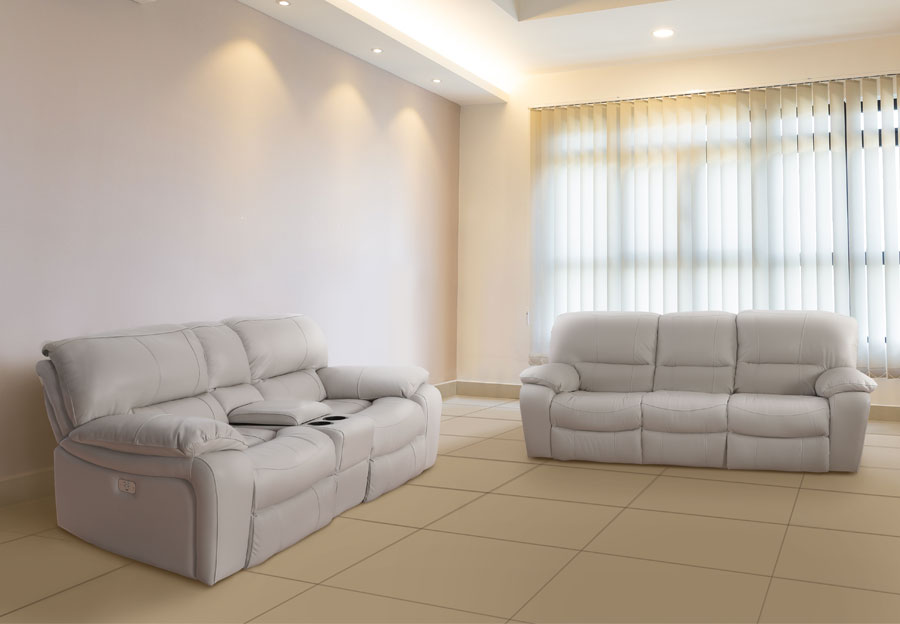 Cheers Sanibel Stone Leather Match Manual Reclining Sofa and Reclining Console Loveseat