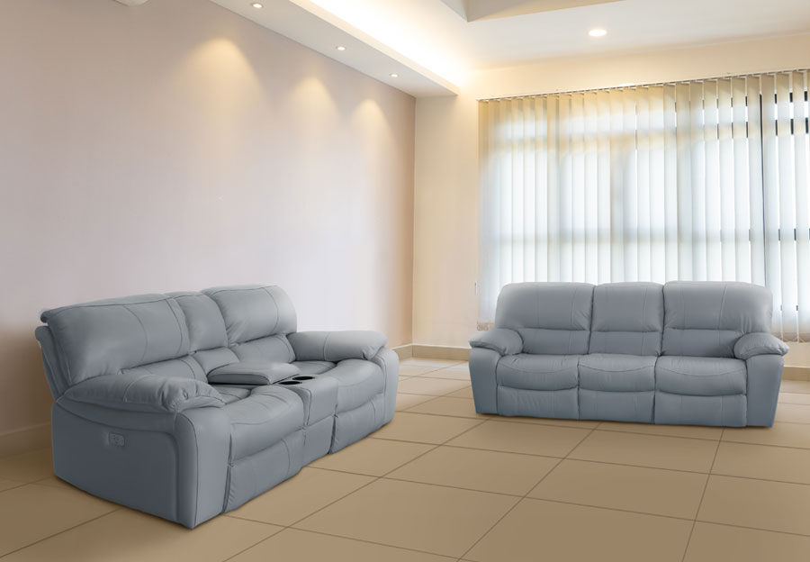 Cheers Sanibel Hydra Leather Match Dual Power Reclining Sofa and Reclining Console Loveseat