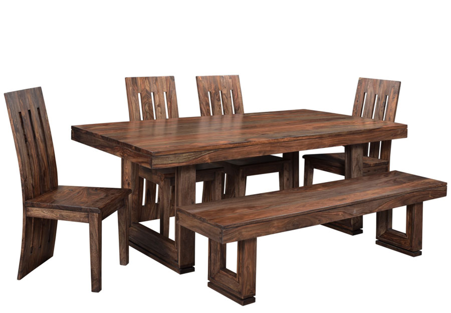 Jaipur Brownstone Sheesham Dining Table with Two Benches