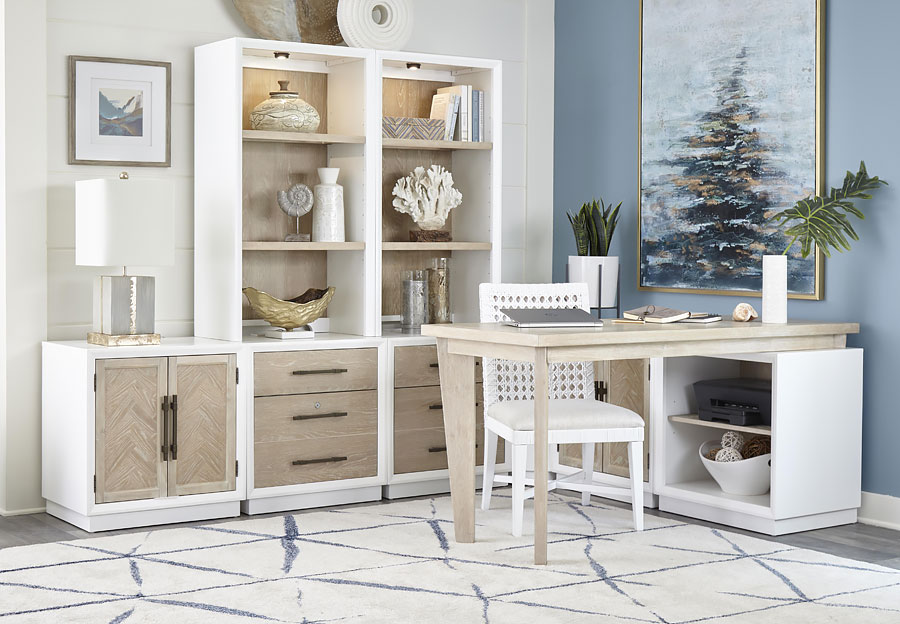 Panama Jack Boca Grande Nine Piece Office Suite with Two File Cabinets, Two Hutches, Two Door Chests, One Desk, One Open Shelf Unit and One Corner Piece