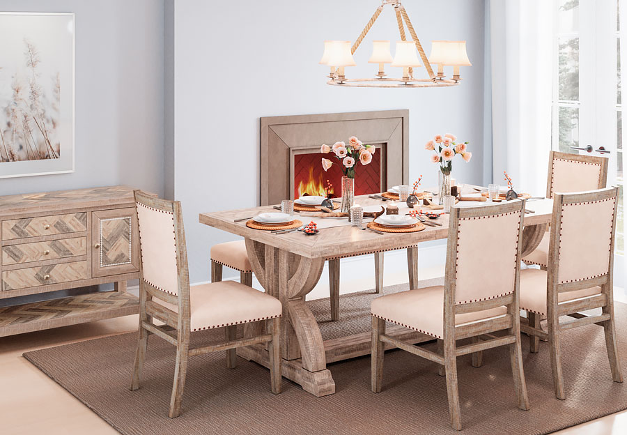 Jofran Fairview Ash Dining Table with Two Chairs and a Bench