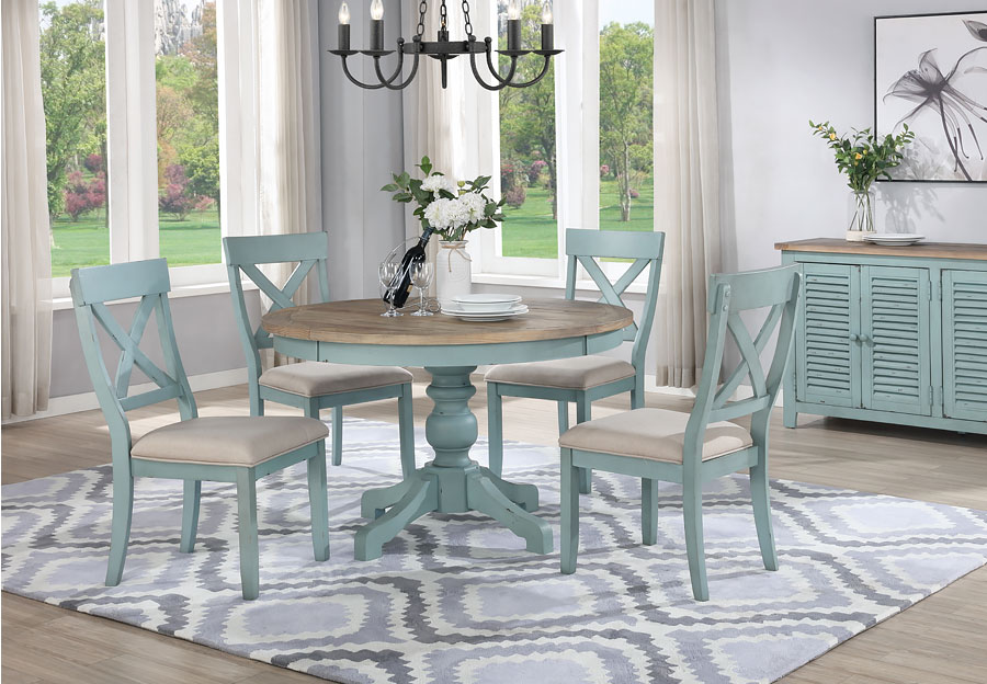 Lifestyle Harbor Bay Blue Round Dining Table with Four X-Back Chairs