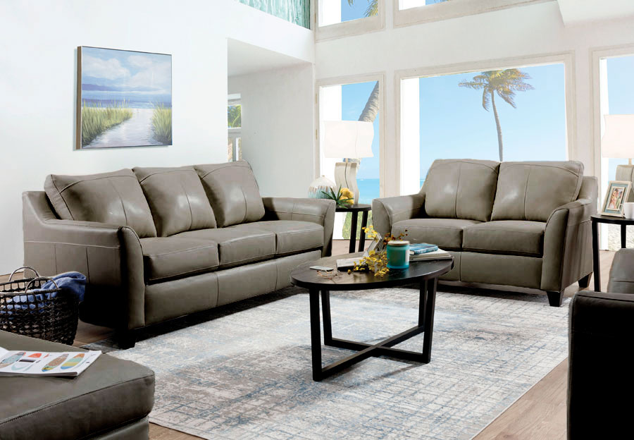 Leather Italia Keenan Grey Leather Match Sofa and Loveseat