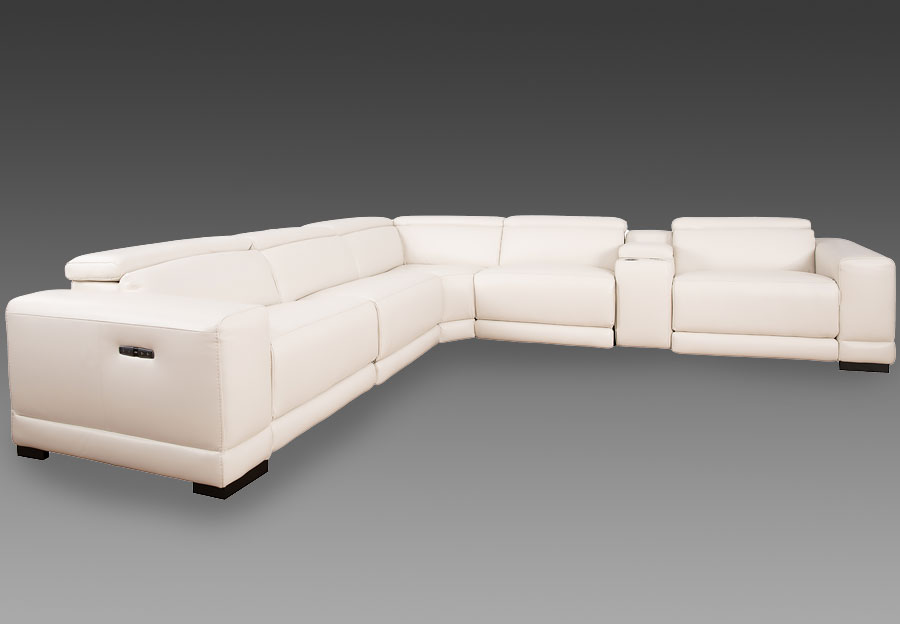 Cheers Rio Ice Three Seat Dual Power Reclining Leather Match Sectional with Storage Console