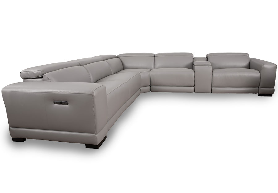 Cheers Rio Grey Three Seat Dual Power Reclining Leather Match Sectional with Storage Console