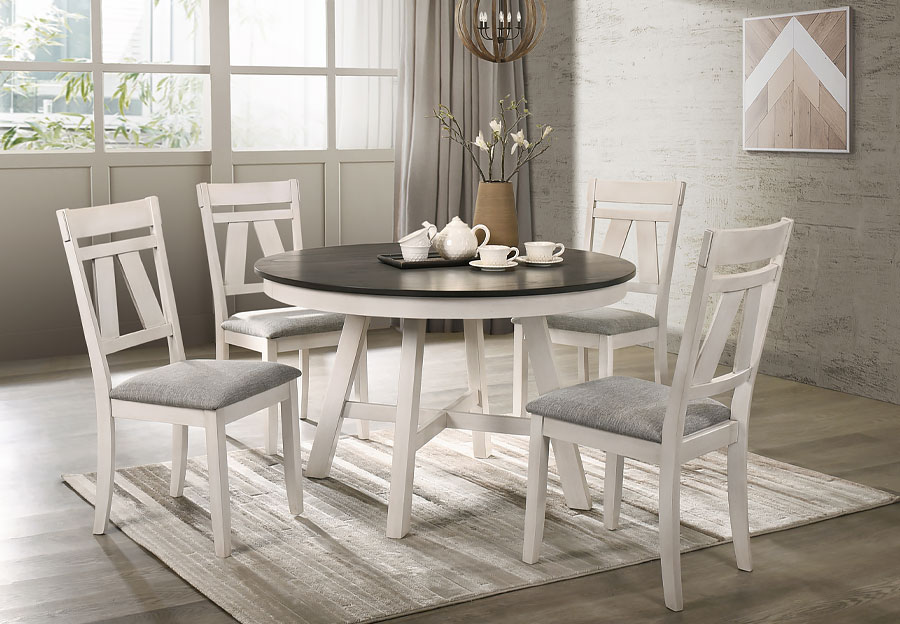 New Classic Maisie White and Brown Round Dining Table with Four Chairs