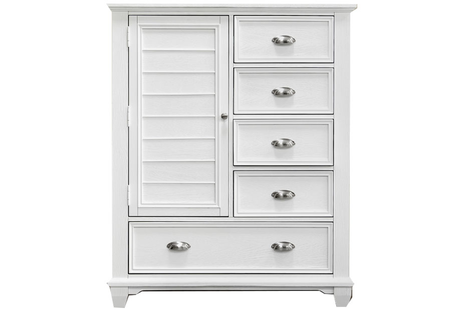 New Classic Jamestown White Chest Five Drawer One Door