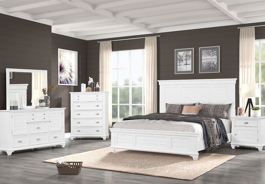 New Classic Jamestown White King Bed with Dresser and Mirror