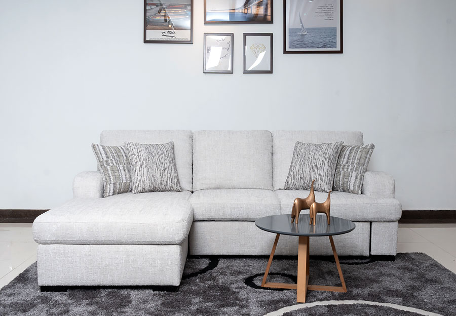 Fine Keaton Cream Two Piece Left Side Chaise Queen Sleeper Sectional