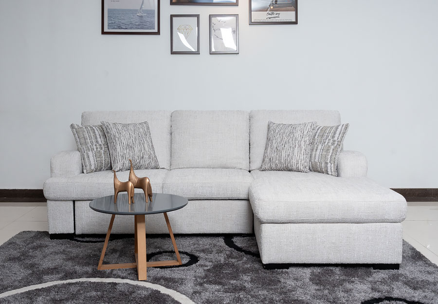Fine Keaton Cream Two Piece Right Side Chaise Queen Sleeper Sectional