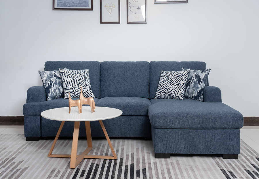 Fine Keaton Blue Two Piece Right Side Chaise Queen Sleeper Sectional