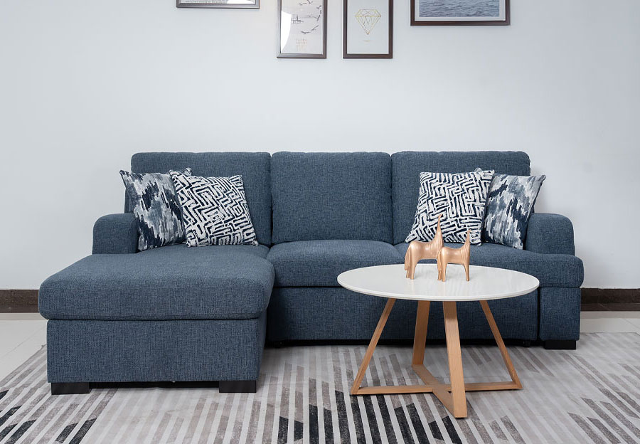 Fine Keaton Blue Two Piece Left Side Chaise Queen Sleeper Sectional
