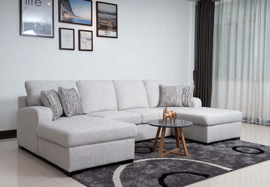 Fine Keaton Cream Three Piece Double Chaise Sleeper Sectional