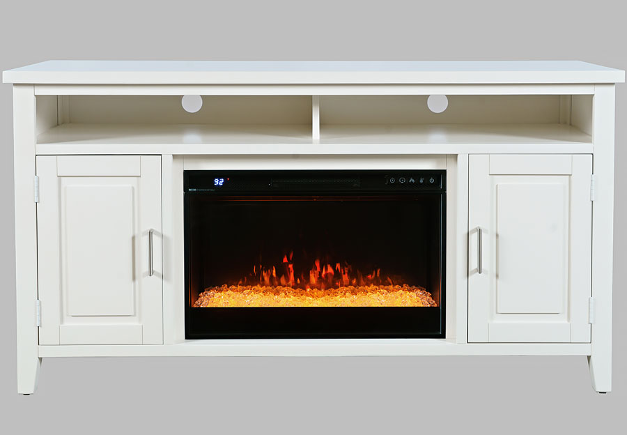 Jofran Urban Icon White Console Table with Fireplace and Crystal Display