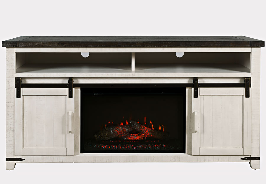 Jofran Madison County Vintage White Console Table with Fireplace