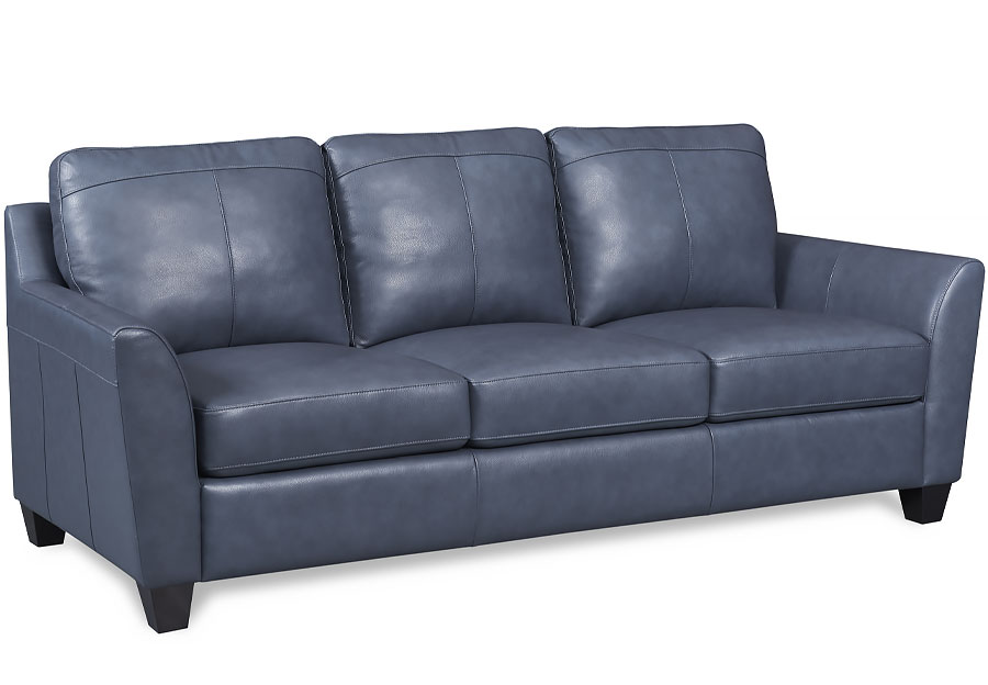 Leather Italia Keenan Blue Leather Sleeper Sofa With Upgraded Memory Foam Mattress