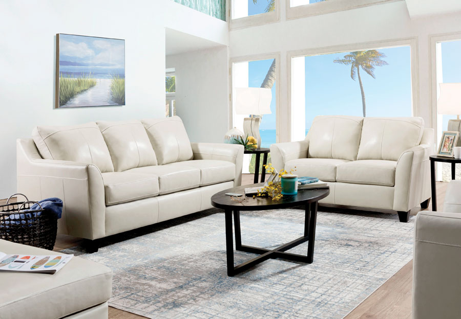 Leather Italia Keenan Cream Leather Sleeper Sofa with Innerspring Mattress and Loveseat