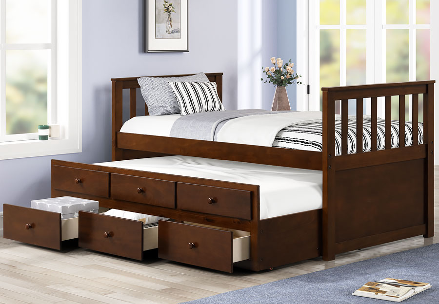 Lifestyles Ivy Espresso Twin Captains Bed with Storage Trundle