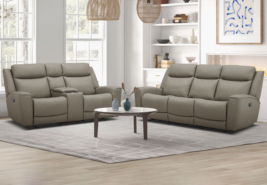 Kuka Tahoe Fog Manual Reclining Sofa and Reclining Console Loveseat