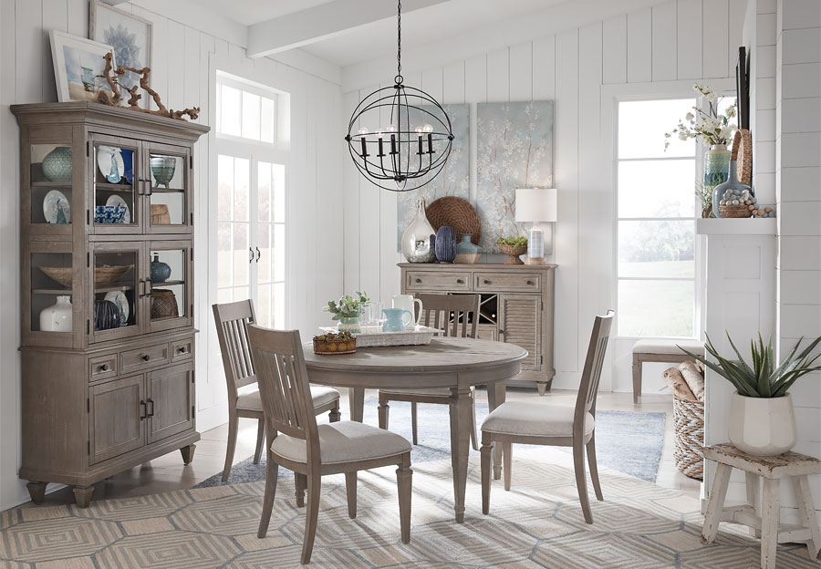 Magnussen Lancaster Round Dining Table with Four Upholstered Side Chairs