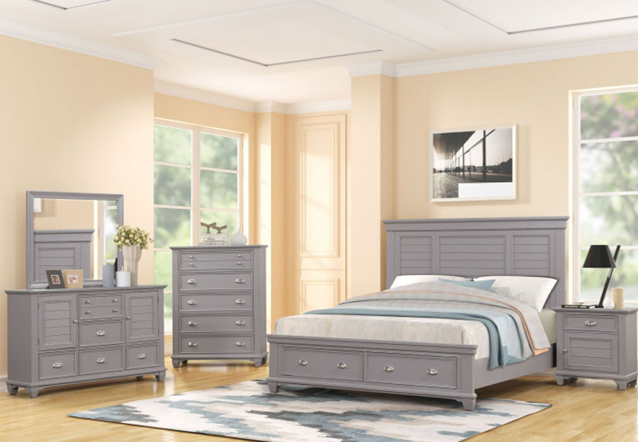 New Classic Jamestown Grey King Storage Bed, Dresser and Mirror