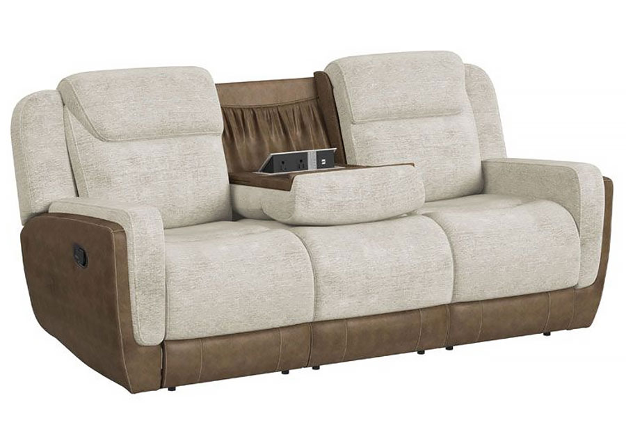 Elements Hornet Taupe Dual Power Sofa with Drop Down Table