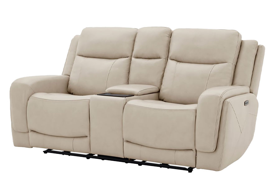 Kuka Zenith Fossil Leather Match Dual Power Reclining Console Loveseat with Immersive Sound