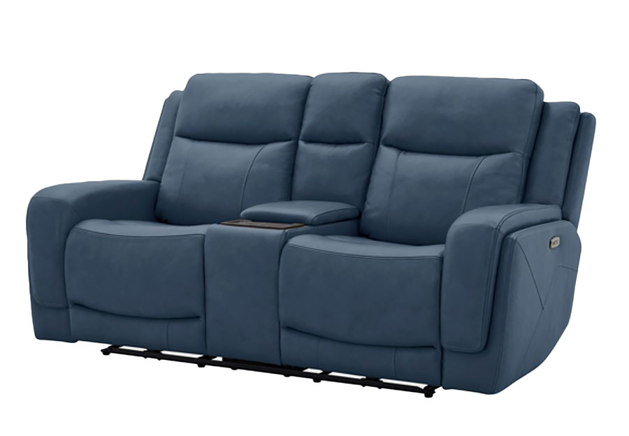 Kuka Zenith Steel Leather Match Dual Power Reclining Console Loveseat with Immersive Sound