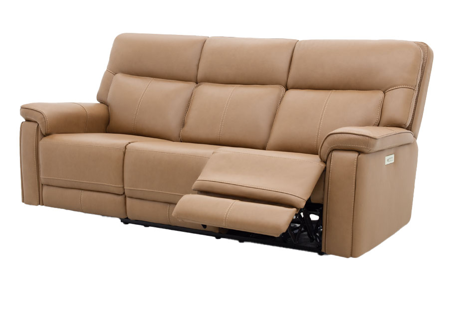 Moto Motion Zenith Butternut Leather Match Triple Power Reclining Sofa with Immersive Sound