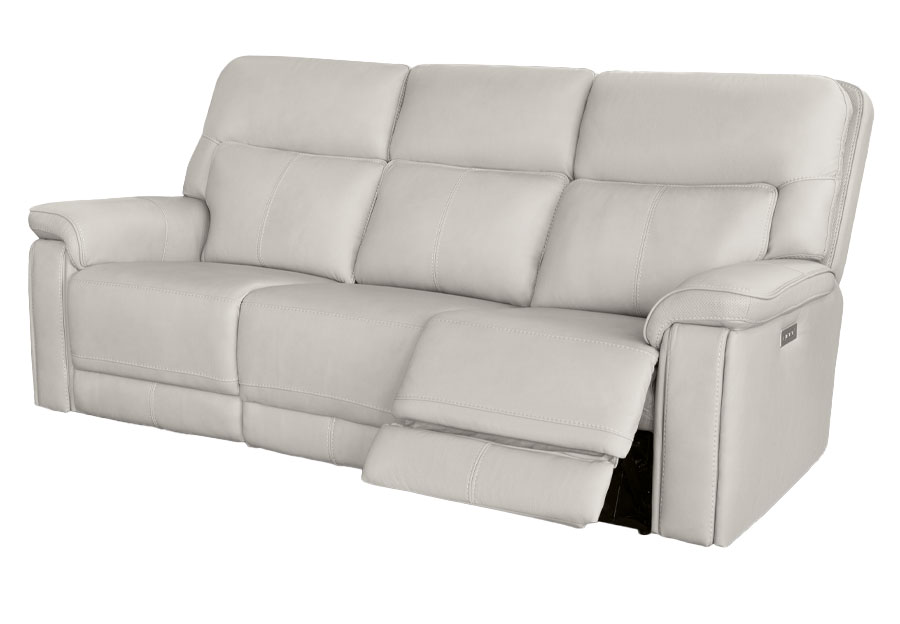 Moto Motion Zenith Beige Leather Match Triple Power Reclining Sofa with Immersive Sound
