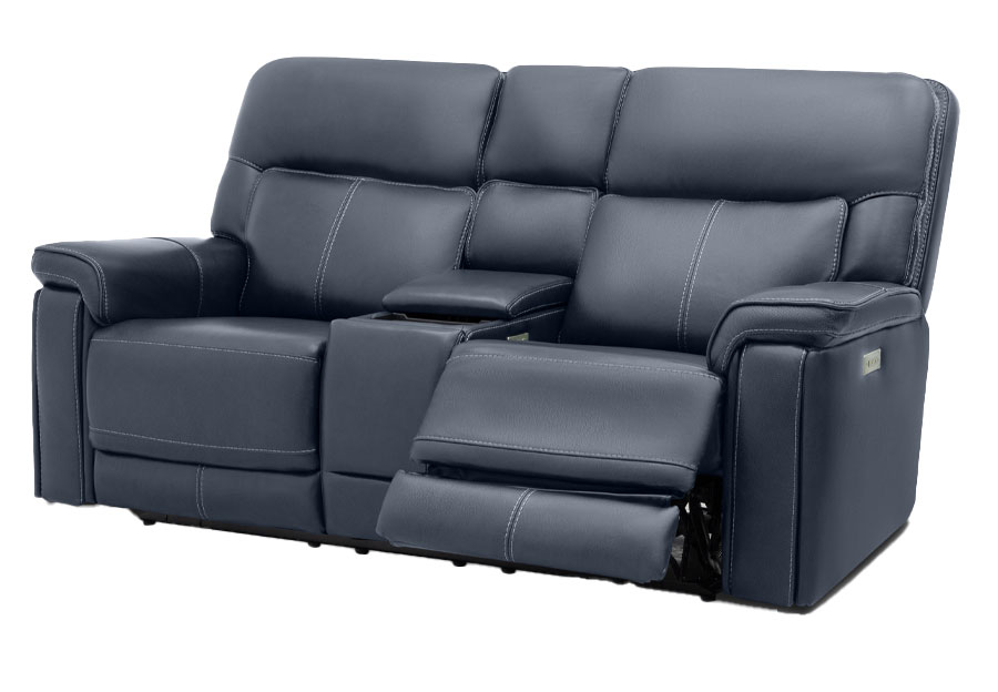 Moto Motion Zenith Ocean Leather Match Triple Power Reclining Console Loveseat with Immersive Sound