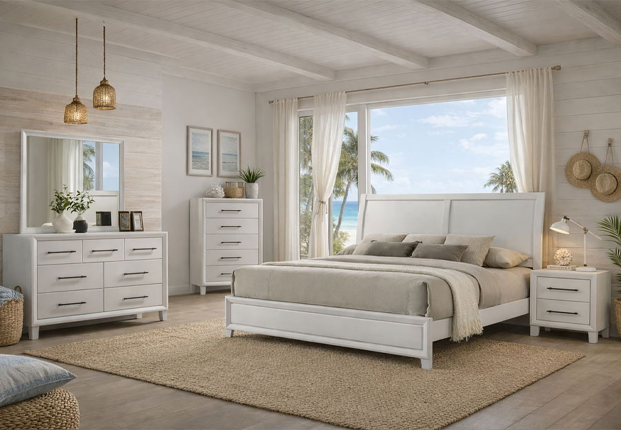 Newclassic Ballard Pearl Twin Bed, Dresser and Mirror