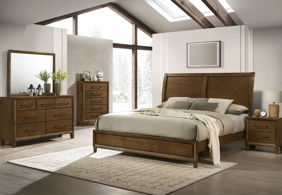 Newclassic Ballard Walnut King Bed, Dresser and Mirror