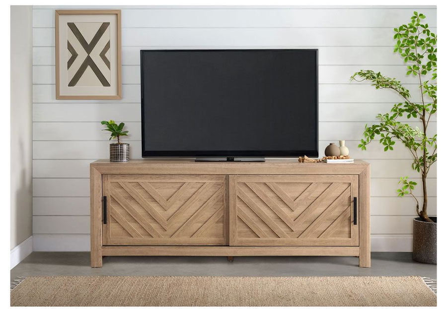 Elements Ellen 70in Sand TV Console With Sliding Door