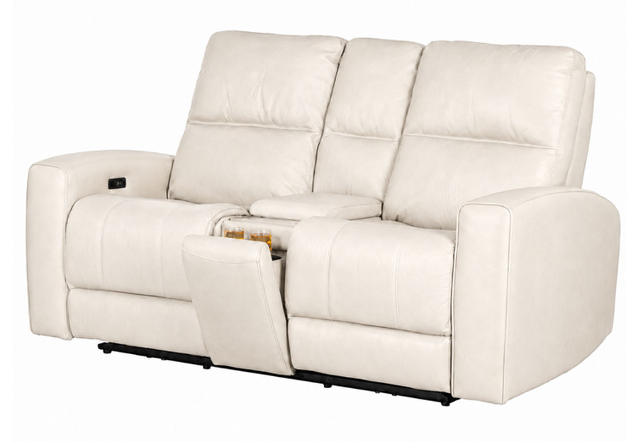 Cheers Shoreline Alabaster Leather Match Triple Zero Power Motion Console Loveseat