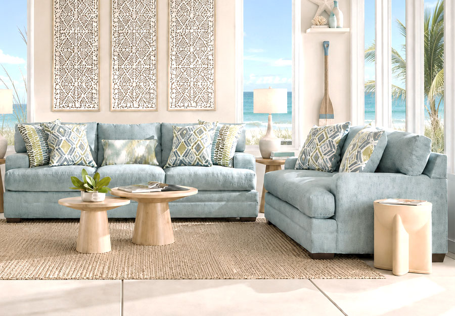 Behold Charleston Mist Sofa and Loveseat