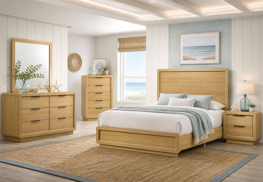 Lifestyle Harbor Natural Queen Bed, Dresser and Mirror