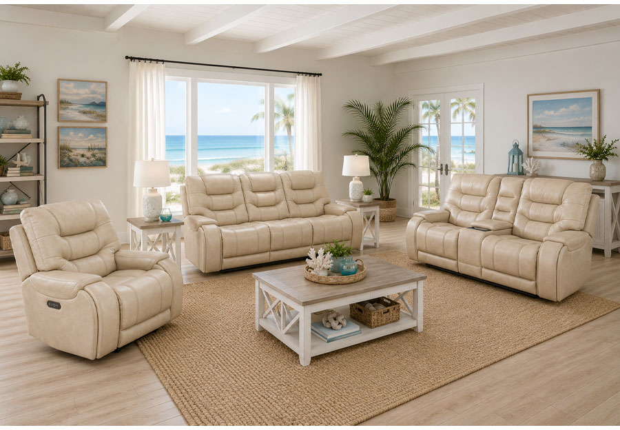 Lifestyles Cayman Beach Leather Match Dual Power Reclining Sofa and Console Loveseat